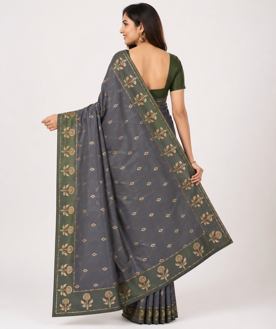 Banarasi Katan Silk Saree | Pure Woven Silk Fabric | Rich Zari Work Pallu | Blouse Piece Included (Green) - Image 2