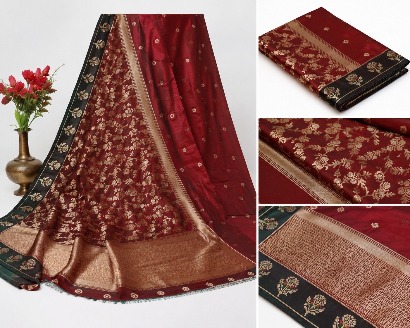 Banarasi Katan Silk Saree | Pure Woven Silk Fabric | Rich Zari Work Pallu | Blouse Piece Included (Wine) - Image 3