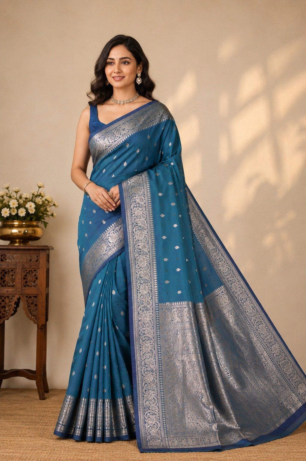 Banarasi Katan Silk Saree for Women | Pure Handloom Woven | Traditional Zari Border & Pallu | Premium Indian Ethnic Wear for Wedding & Festive Occasions (Firoji) - Image 2