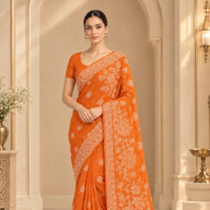 Lucknow Chikankari Georgette Saree | Hand Embroidery With Pearl Work