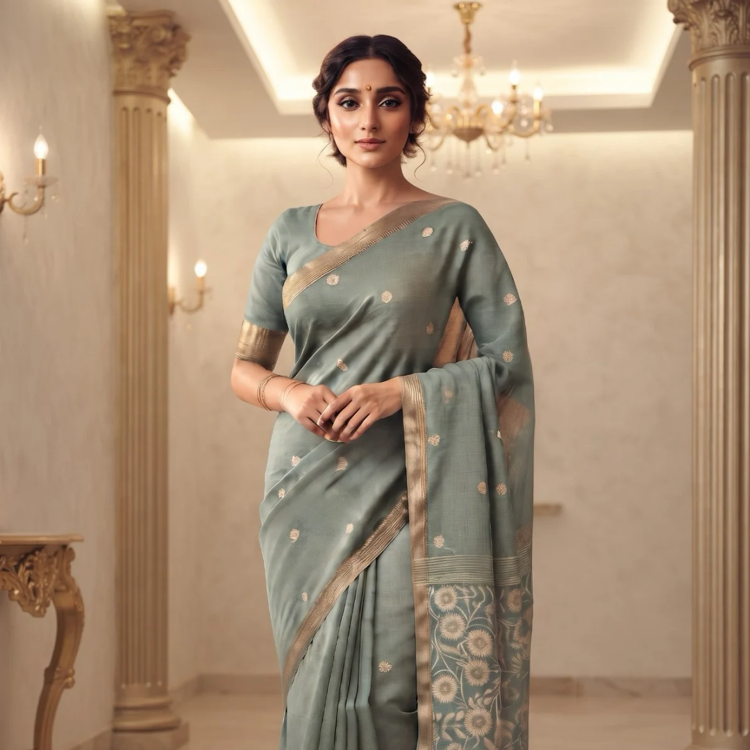 Handwoven Chanderi Silk Saree with Small Zari Border, White Resham & Silver Zari Pallu (Sea Green)