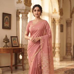 Handwoven Chanderi Silk Saree with Small Zari Border, White Resham & Silver Zari Pallu (Pink)
