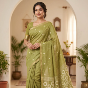 Handwoven Chanderi Silk Saree with Small Zari Border, White Resham & Silver Zari Pallu (Pista Green)