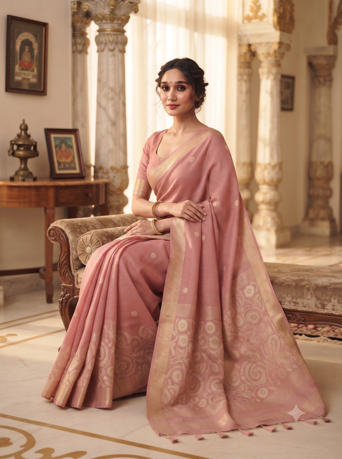 Handwoven Chanderi Silk Saree with Small Zari Border, White Resham & Silver Zari Pallu (Pink) - Image 3